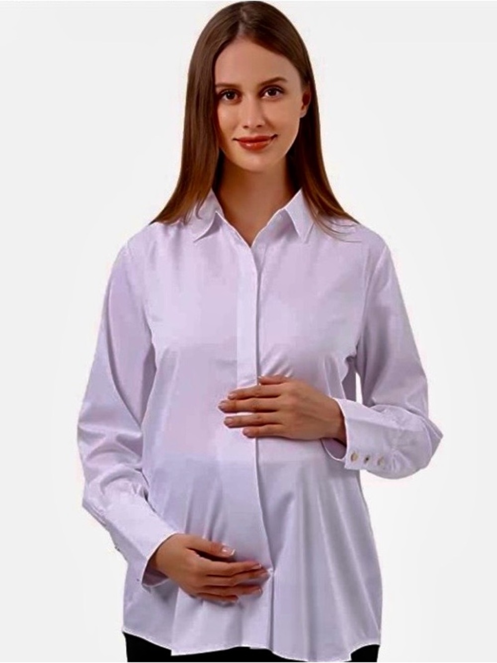 Alina Mae Women's White Maternity Button-Down Shirt
